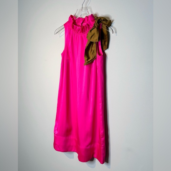 J. Crew Swingy Bow Neck Hot Pink Bronze Bow Dress Size XXS - Picture 6 of 14